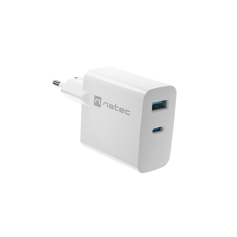 Univerzální USB nabíječka Natec RIBERA GaN 1X USB-A + 1X USB-C 65W, Bílá
