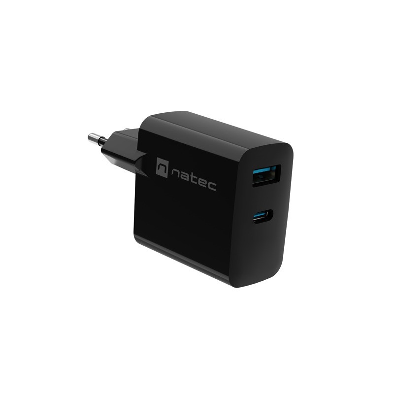 Univerzální USB nabíječka Natec RIBERA GaN 65W, 1X USB-A, 1X USB-C, Černá