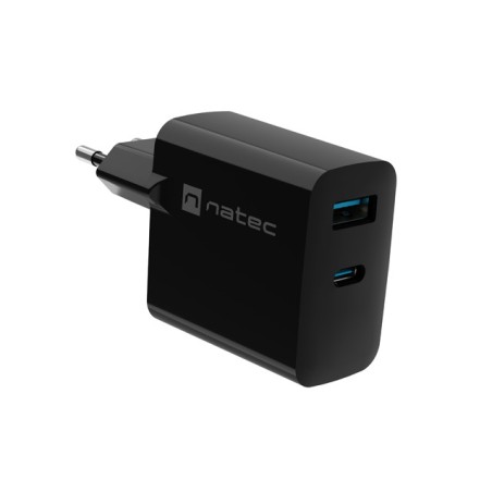 Univerzální USB nabíječka Natec RIBERA GaN 65W, 1X USB-A, 1X USB-C, Černá