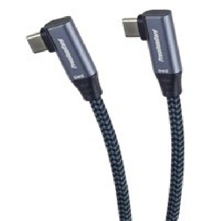 PremiumCord USB-C 2x zahnutý kabel ( USB 3.2 GEN 2x2, 5A, 100W, 20Gbit/s ) bavlněný oplet, délka: 3m