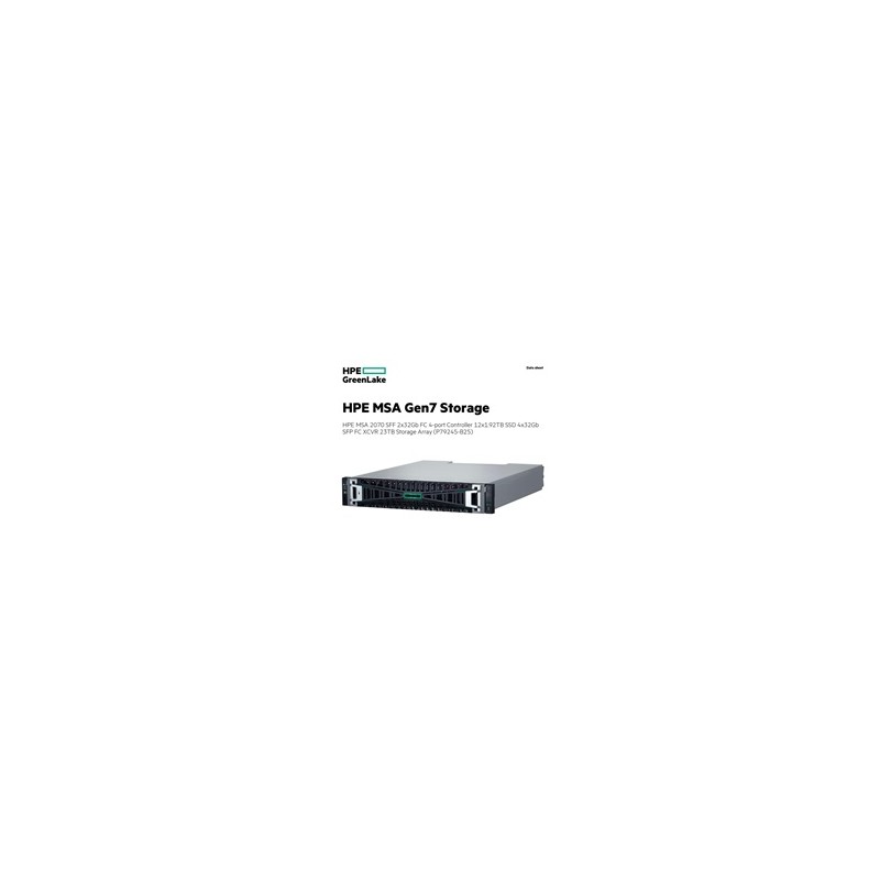 HPE MSA 2070 SFF 2x32Gb FC 4-port Controller 12x1.92TB SSD 4x32Gb SFP FC XCVR 23TB Storage Array