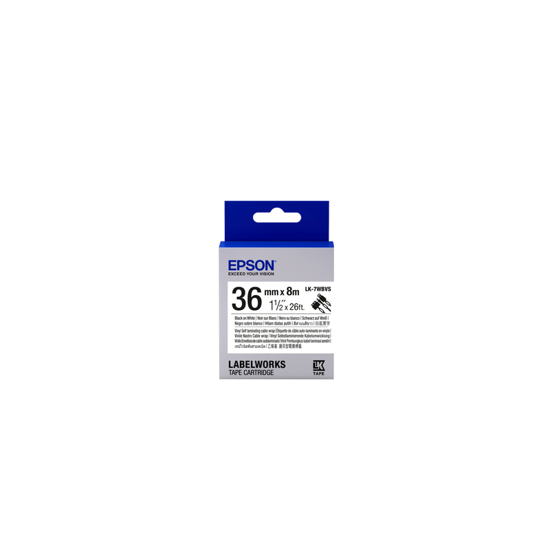 Epson LK-7WBVS, Consumables: Tapes, Self-Laminating Cable Wrap Label Tape, White, Black, 36 mm, 8 m