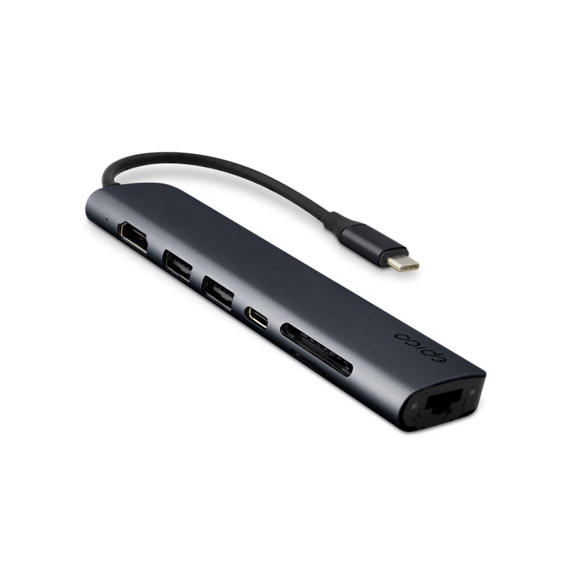 Epico 7v1 hliníkový USB-C 8K hub - inkoustová