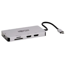 Dokovací stanice USB-C, 2x displej, 4K 60Hz HDMI, USB 3.2 G1, USB-A, GbE, paměť.karta, 100W PD, šedá
