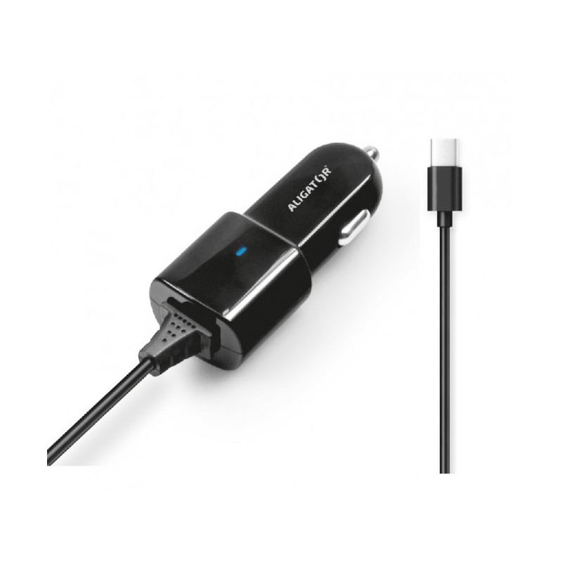 Aligator nab. do auta USB-C s USB TCH 2,4A černá