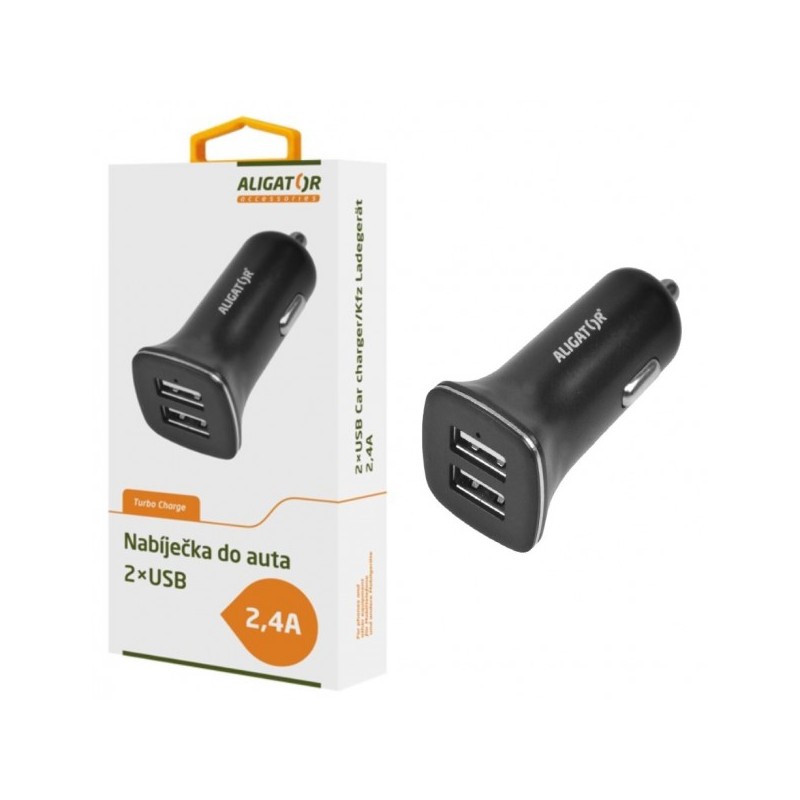Nabíječka do auta ALIGATOR s 2xUSB výstupem 2,4A, Turbo charge, černá