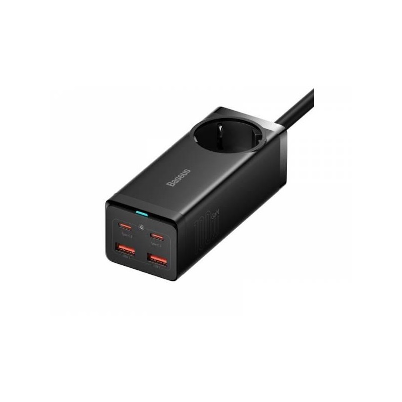 Baseus Rychlonabíječka do sítě GaN3 Pro, 2x USB-C, 2x USB + AC 100W s kabelem USB-C/USB-C černá