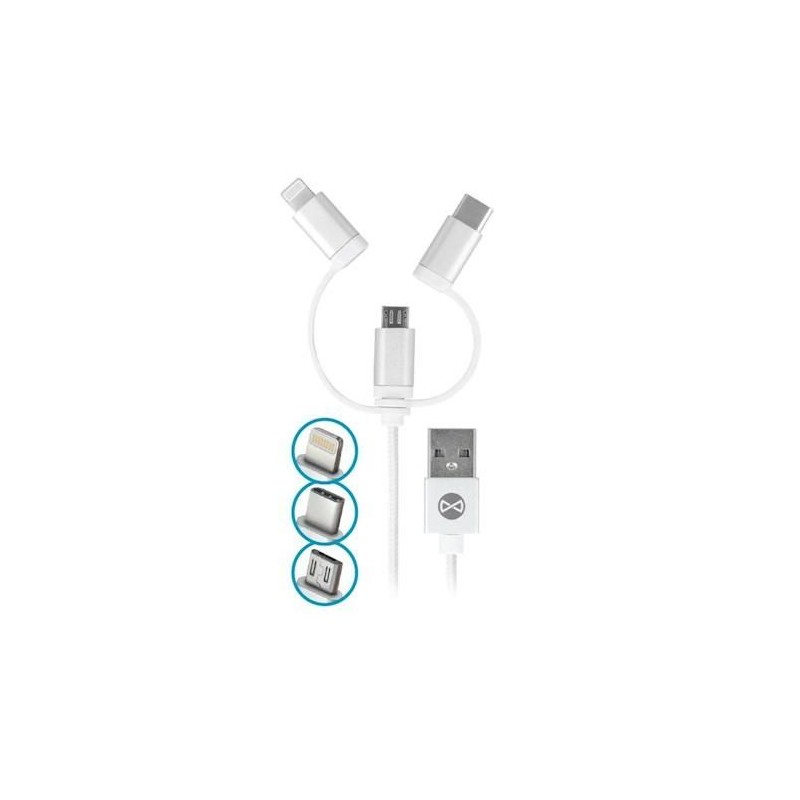 Datový kabel Forever 3v1 micro USB+Lightning+USB-C 1m 1,5A bílý