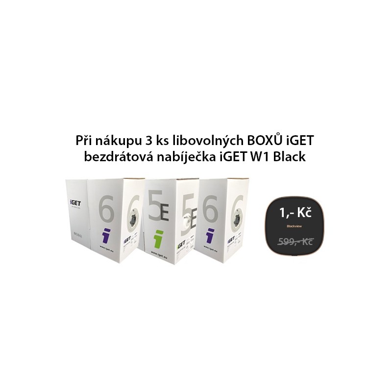 3x Síťový kabel iGET CAT5E UTP PVC Eca 305m/box + Bezdrátová nabíječka IGET W1 ZDARMA