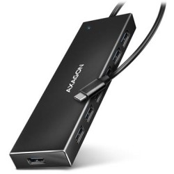 AXAGON HUE-F7C, 7x USB 3.2 Gen 1 ALU FLAT CHARGING hub, micro USB napájecí konektor, kabel USB-C 30cm