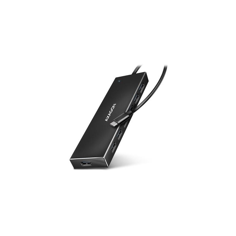 AXAGON HUE-F7C, 7x USB 3.2 Gen 1 ALU FLAT CHARGING hub, micro USB napájecí konektor, kabel USB-C 30cm