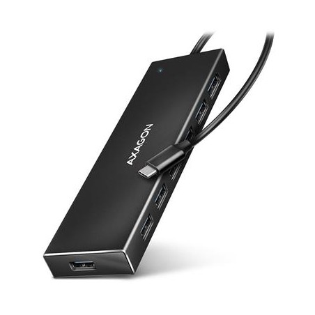 AXAGON HUE-F7C, 7x USB 3.2 Gen 1 ALU FLAT CHARGING hub, micro USB napájecí konektor, kabel USB-C 30cm
