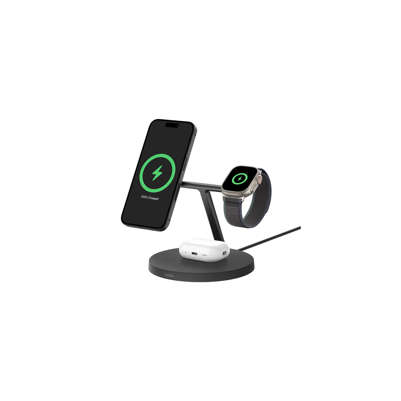 Belkin BOOST CHARGE PRO Qi2, 15W 3v1 stojan s Apple watch fast charge, černý