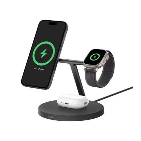Belkin BOOST CHARGE PRO Qi2, 15W 3v1 stojan s Apple watch fast charge, černý