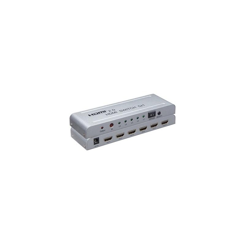 PremiumCord 4Kx2K@60Hz HDMI switch 5:1 kovový s dálkovým ovladačem a napájecím adaptérem