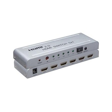 PremiumCord 4Kx2K@60Hz HDMI switch 5:1 kovový s dálkovým ovladačem a napájecím adaptérem