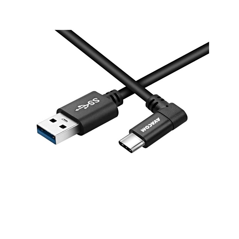AVACOM datový a nabíjecí kabel USB - USB Type-C, 100cm, konektor v úhlu 90°, černý
