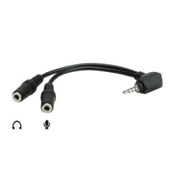 Audio redukce, Jack (3.5mm) samec 4-pólový - 2x Jack (3.5mm) samice, 0.2 m, stereo, černá, DOPRODEJ