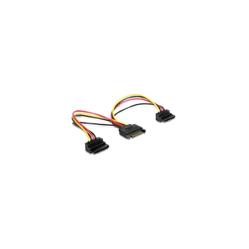 Kabel SATA napájecí na 2x SATA 90°, rozdvojka,15cm