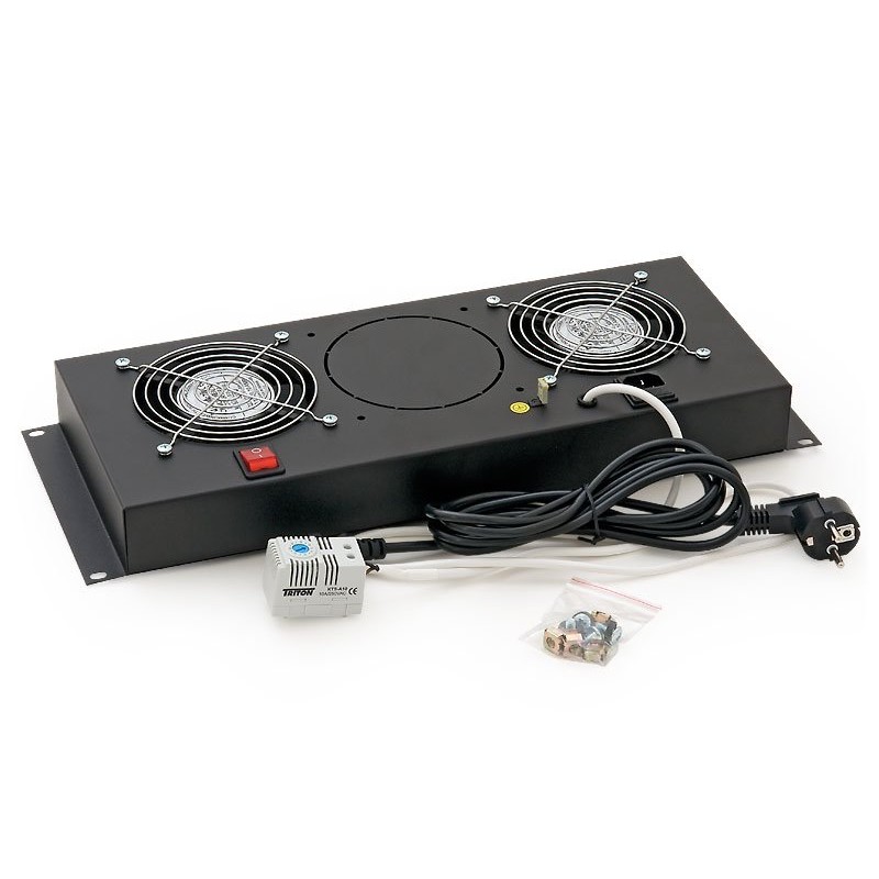 19" vert.vent.j.2xVent.-220V/46W termost.4U černá