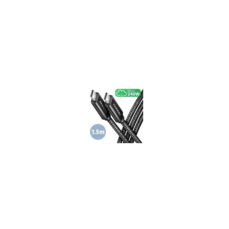 AXAGON BUCM2-CM15AB, CHARGE kabel USB-C - USB-C, 1.5m, Hi-Speed USB, PD 240W 5A, ALU, oplet, černý
