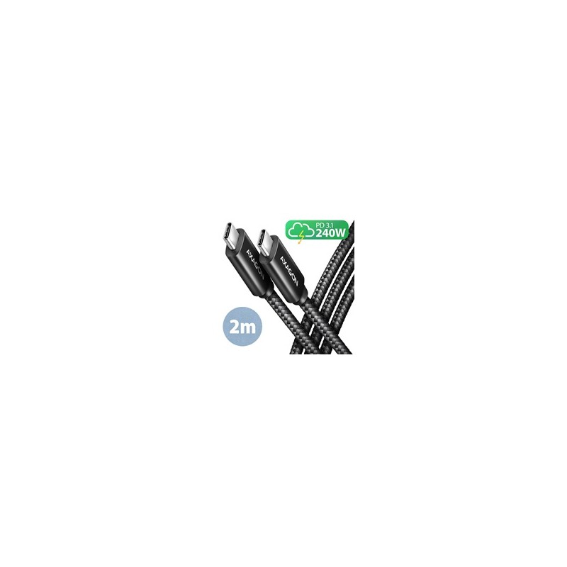 AXAGON BUCM2-CM20AB, CHARGE kabel USB-C - USB-C, 2m, Hi-Speed USB, PD 240W 5A, ALU, oplet, černý