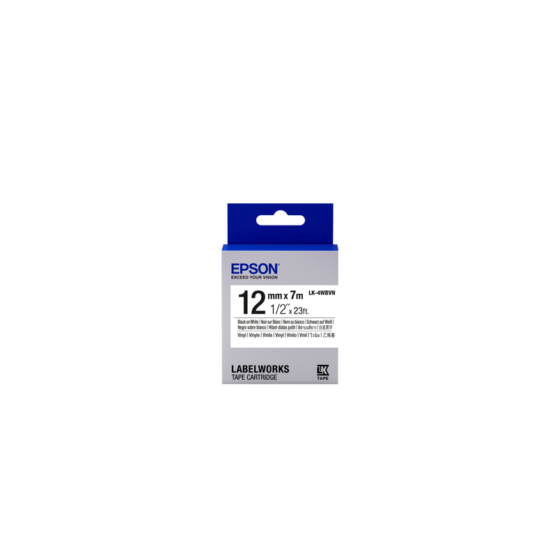 Epson Label Cartridge Vinyl LK-4WBVN Black/White 12mm (7 metres)
