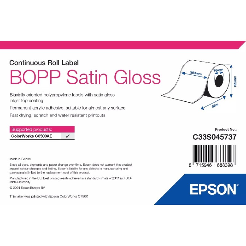 BOPP SATIN GLOSS LABEL/CONTINUOUS ROLL 203MMX68M