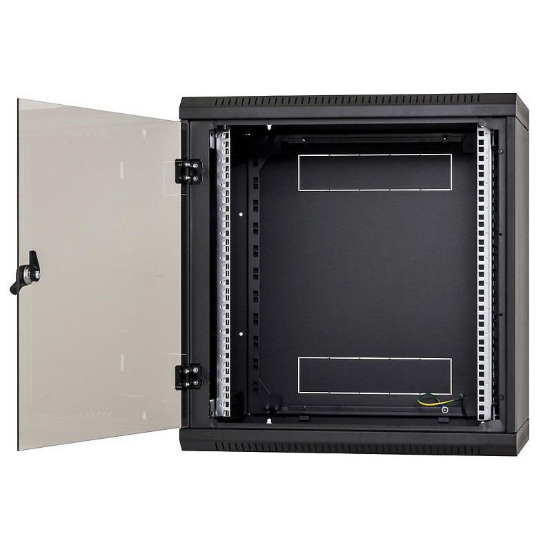 Nástěnný rack jednodílný 12U (š)600x(h)595 perforované dveře černý