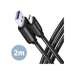 AXAGON BUCM3-AM20AB, SPEED kabel USB-C - USB-A, 2m, USB 3.2 Gen 1, 3A, ALU, oplet, černý