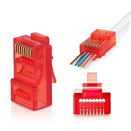 W-Star Konektor UTP RJ45EZ Cat5e100ks pozlacený, červená, pass through RJ45EZ5RS