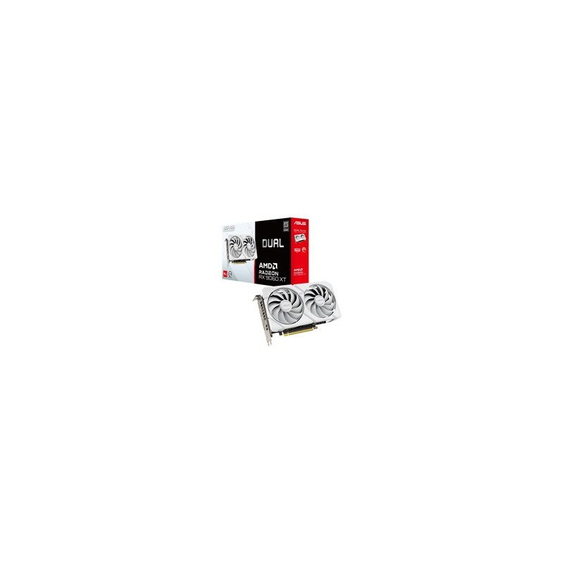 ASUS VGA AMD Radeon RX 9060 XT DUAL 16GB WHITE, RX 9060 XT, 16GB GDDR6, 2xDP, 1xHDMI