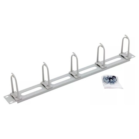19" vyvaz.panel 1U,6xháček velký,oválné otv.,šedý