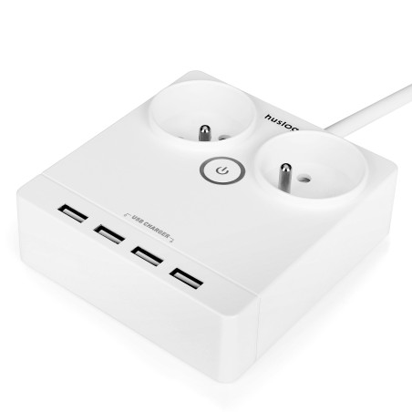 Nabíjecí stanice Huslog 12W 2xzásuvka, 4xUSB bílá