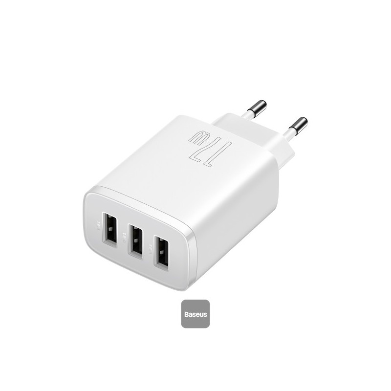 Baseus nabíječka do sítě Compact 3xUSB 17W bílá