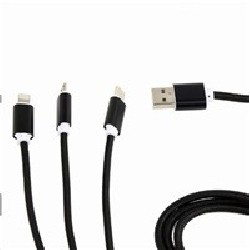 GEMBIRD Kabel USB A Male/Micro B + Type-C + Lightning, 1m, opletený, černý, blister