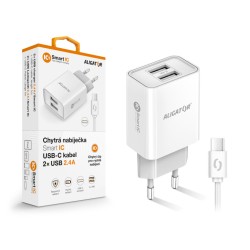 Chytrá síťová nabíječka ALIGATOR 2,4A, 2xUSB, smart IC, bílá, USB-C kabel