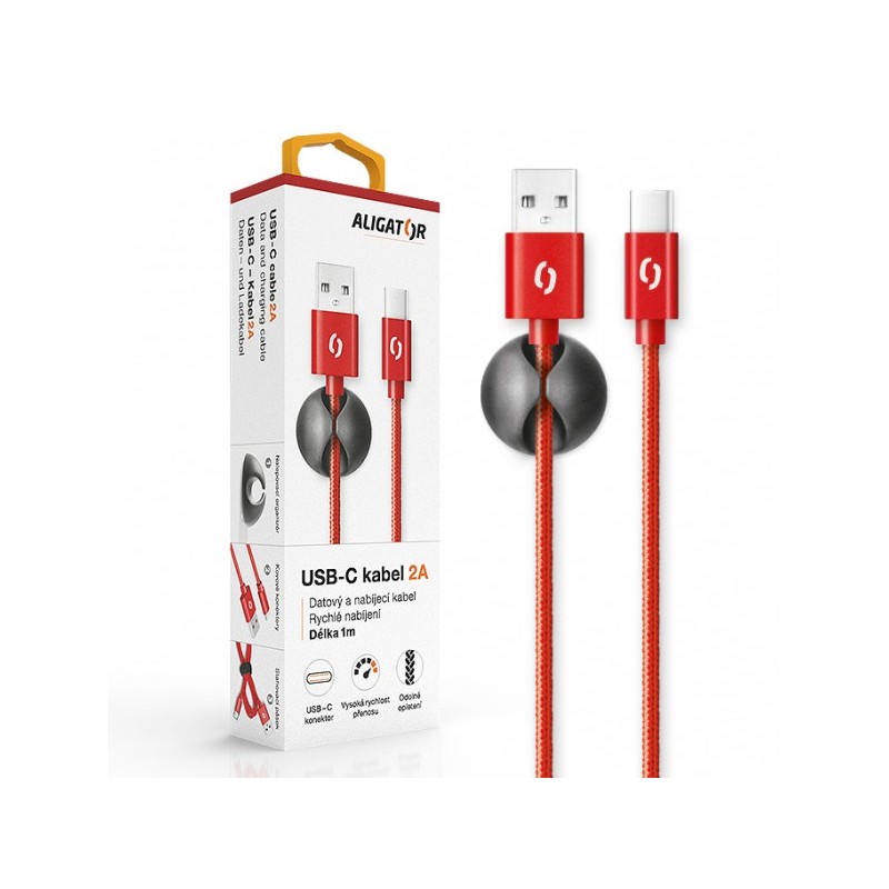 ALIGATOR PREMIUM Datový kabel 2A, USB-C červená