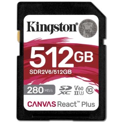 Kingston SDXC karta 512GB Canvas React Plus, UHS-II, U3, V60, R:280/W:150MB/s