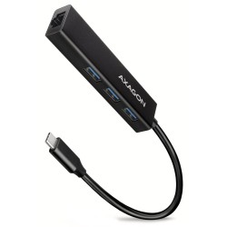 AXAGON HMC-GL3A, USB 3.2 Gen 1 hub, porty 3x USB-A + Gigabit Ethernet, kovový, kabel USB-C 20cm