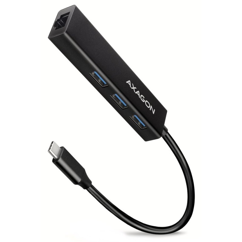 AXAGON HMC-GL3A, USB 3.2 Gen 1 hub, porty 3x USB-A + Gigabit Ethernet, kovový, kabel USB-C 20cm