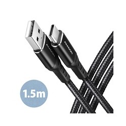 AXAGON BUCM-AM15AB, HQ kabel USB-C - USB-A, 1.5m, USB 2.0, 3A, ALU, oplet, černý