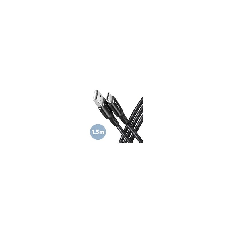 AXAGON BUCM-AM15AB, HQ kabel USB-C - USB-A, 1.5m, USB 2.0, 3A, ALU, oplet, černý