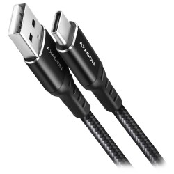 AXAGON BUCM-AM10AB, HQ kabel USB-C - USB-A, 1m, USB 2.0, 3A, ALU, oplet, černý