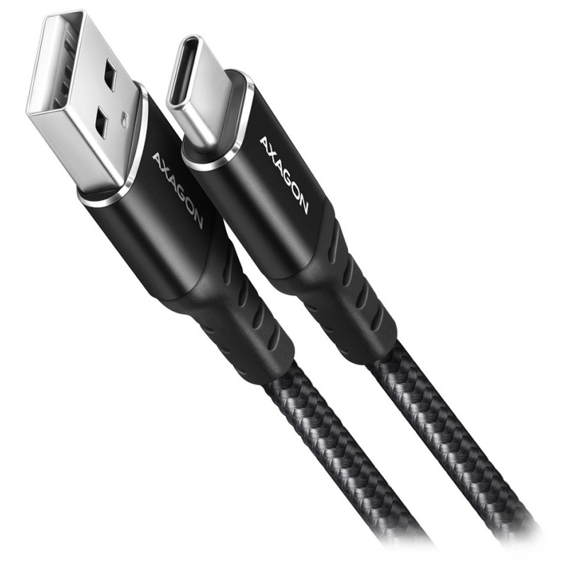 AXAGON BUCM-AM10AB, HQ kabel USB-C - USB-A, 1m, USB 2.0, 3A, ALU, oplet, černý