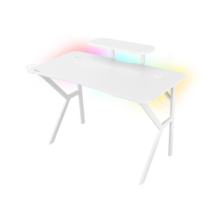 Genesis herní stůl Holm 320, RGB podsvícení, bílý, 120x60cm, 3xUSB 3.0, bezdrátová nabíječka