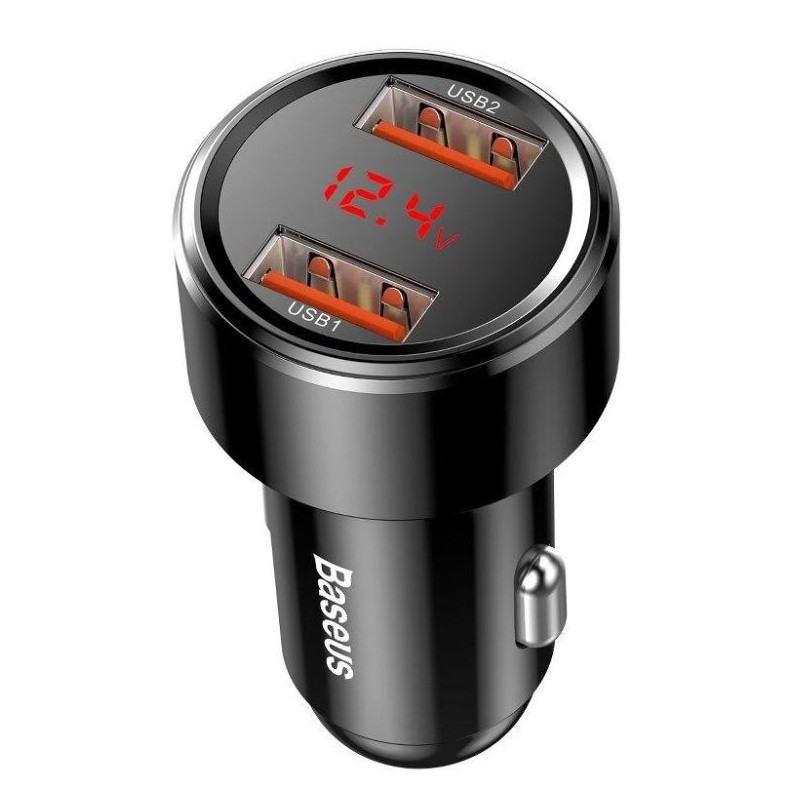 Baseus nabíječka do auta Magic 2x USB 45W 6A s displejem černá