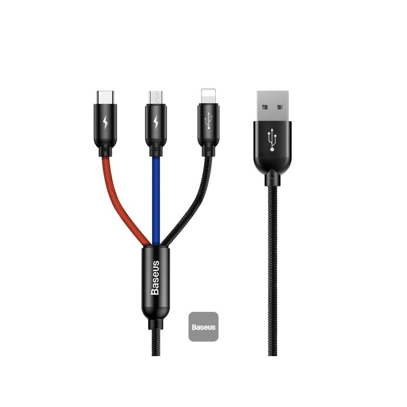 Baseus datový kabel 3v1 microUSB+Lightning+USB-C 1,2m 3,5A
