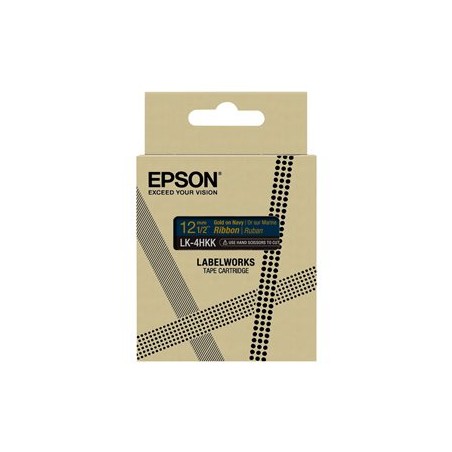 Epson zásobník se štítky – saténový pásek, LK-4HKK, zlatá / námořnická modrá, 12 mm (5 m)