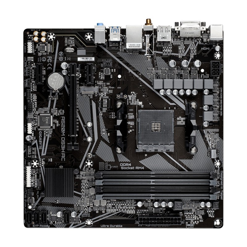 GIGABYTE MB Sc AM4 A520M DS3H AC, AMD A520, 4xDDR4, 1xDP, 1xHDMI, 1xDVI-D, WiFi, mATX